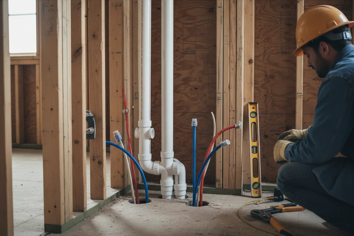 Drain and supply rough-in during Leak Detection in Bat Cave