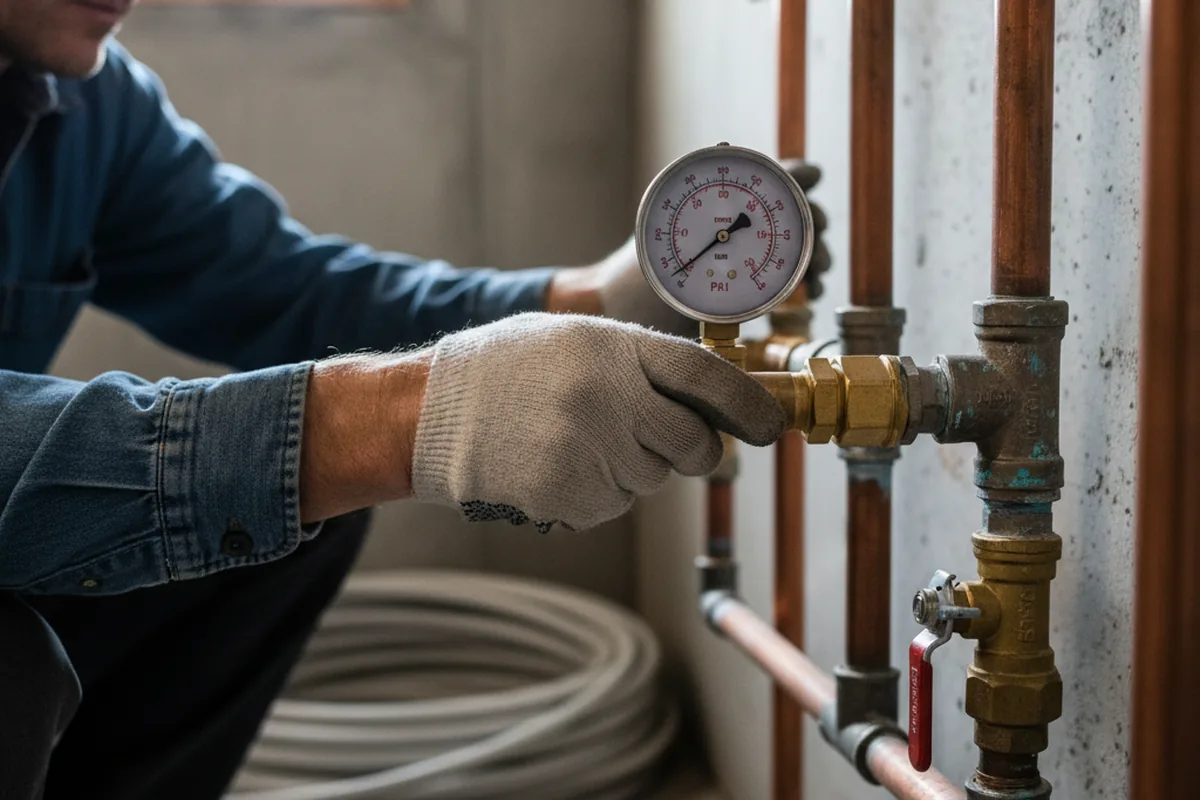 Pressure testing a repaired line during Water Line Repair in Bat Cave